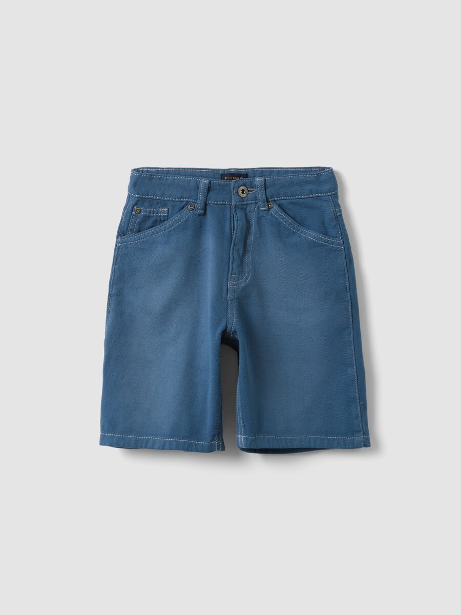 Blue denim cargo shorts in pure cotton for boys, baggy fit_3
