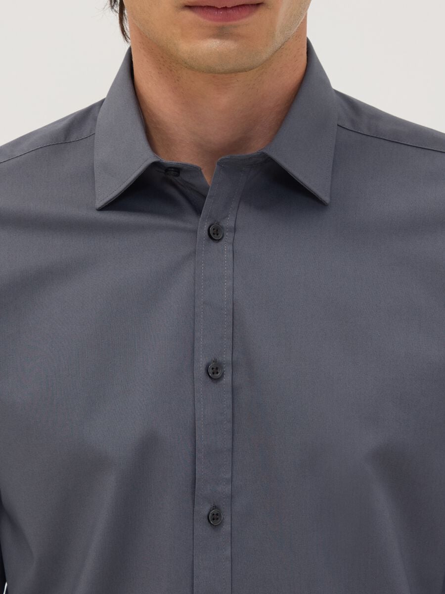 Camicia grigia slim fit con colletto classico easy iron_1