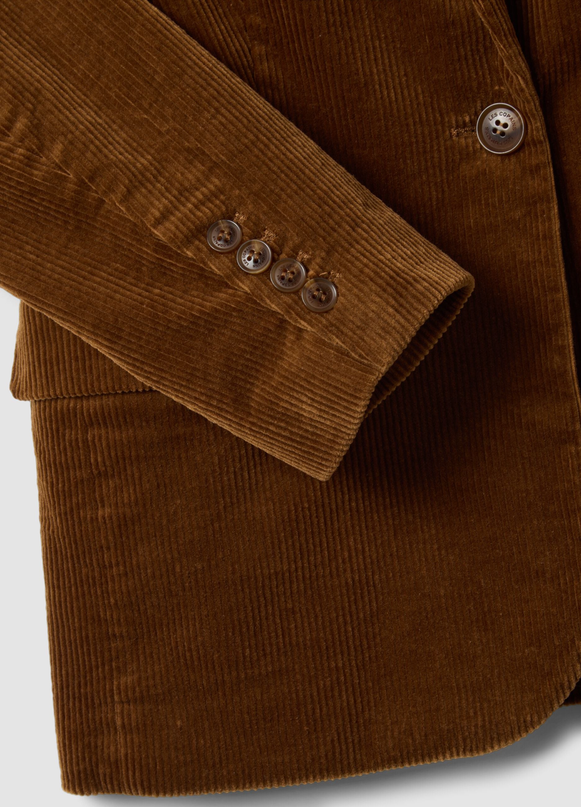 Brown stretch-cotton blazer with ribbed lining and classic lapels