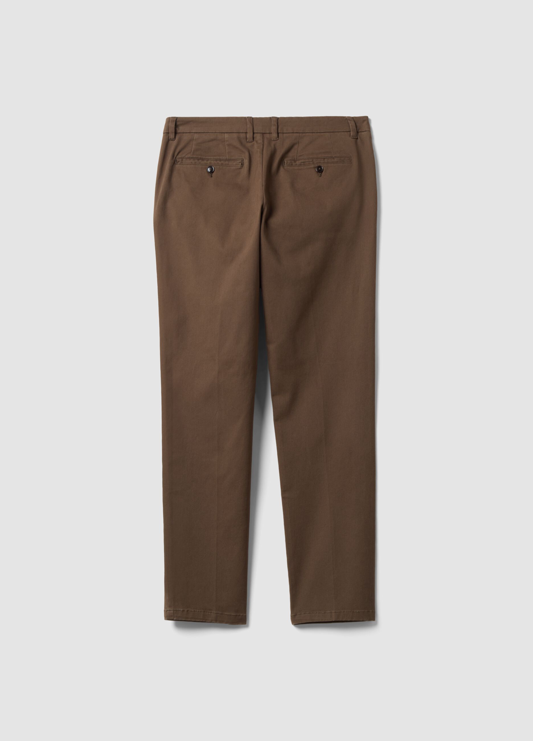 Pantaloni chino marrone in twill di cotone elasticizzato slim fit