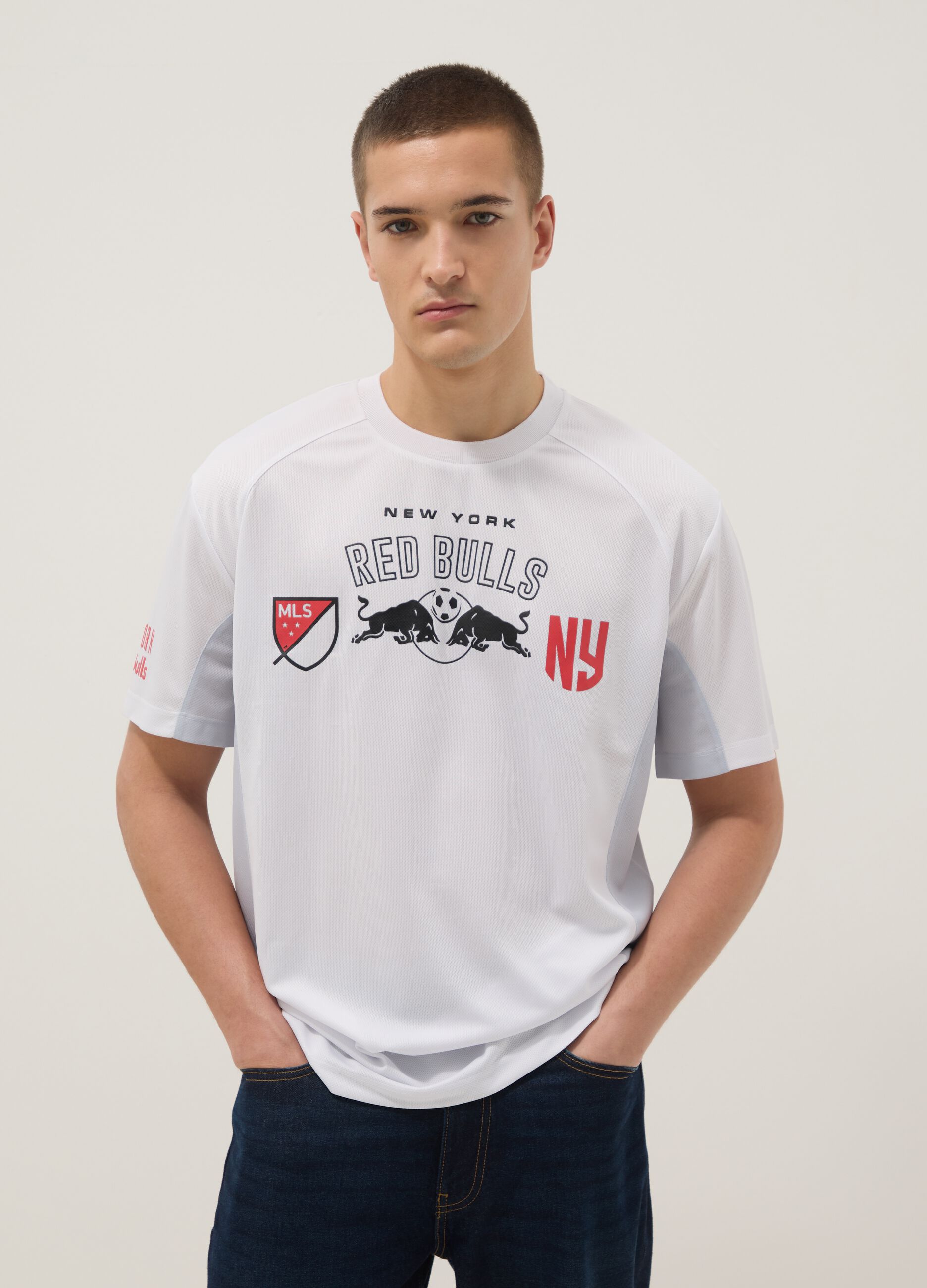 Short sleeve pure cotton white regular fit Red Bulls T-shirt