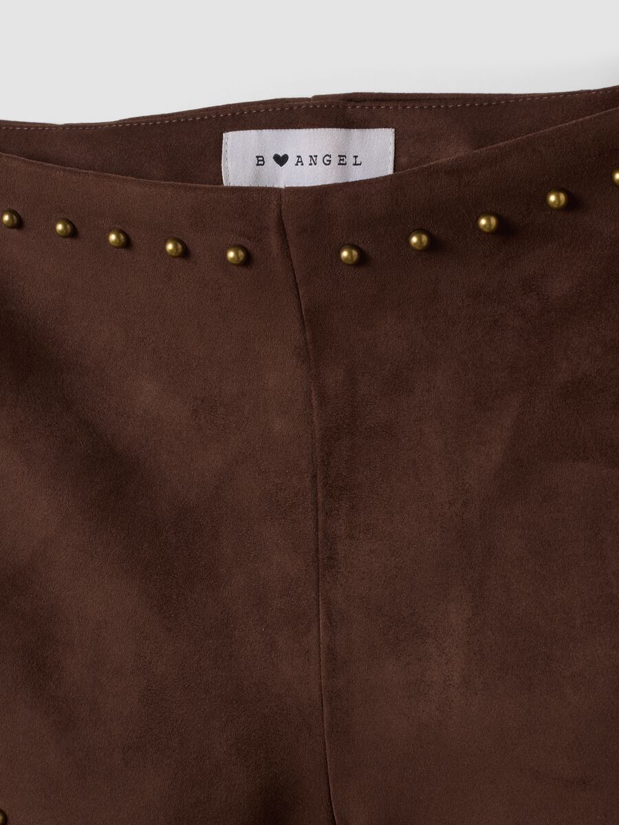 Brown stretch mini shorts with studs_6