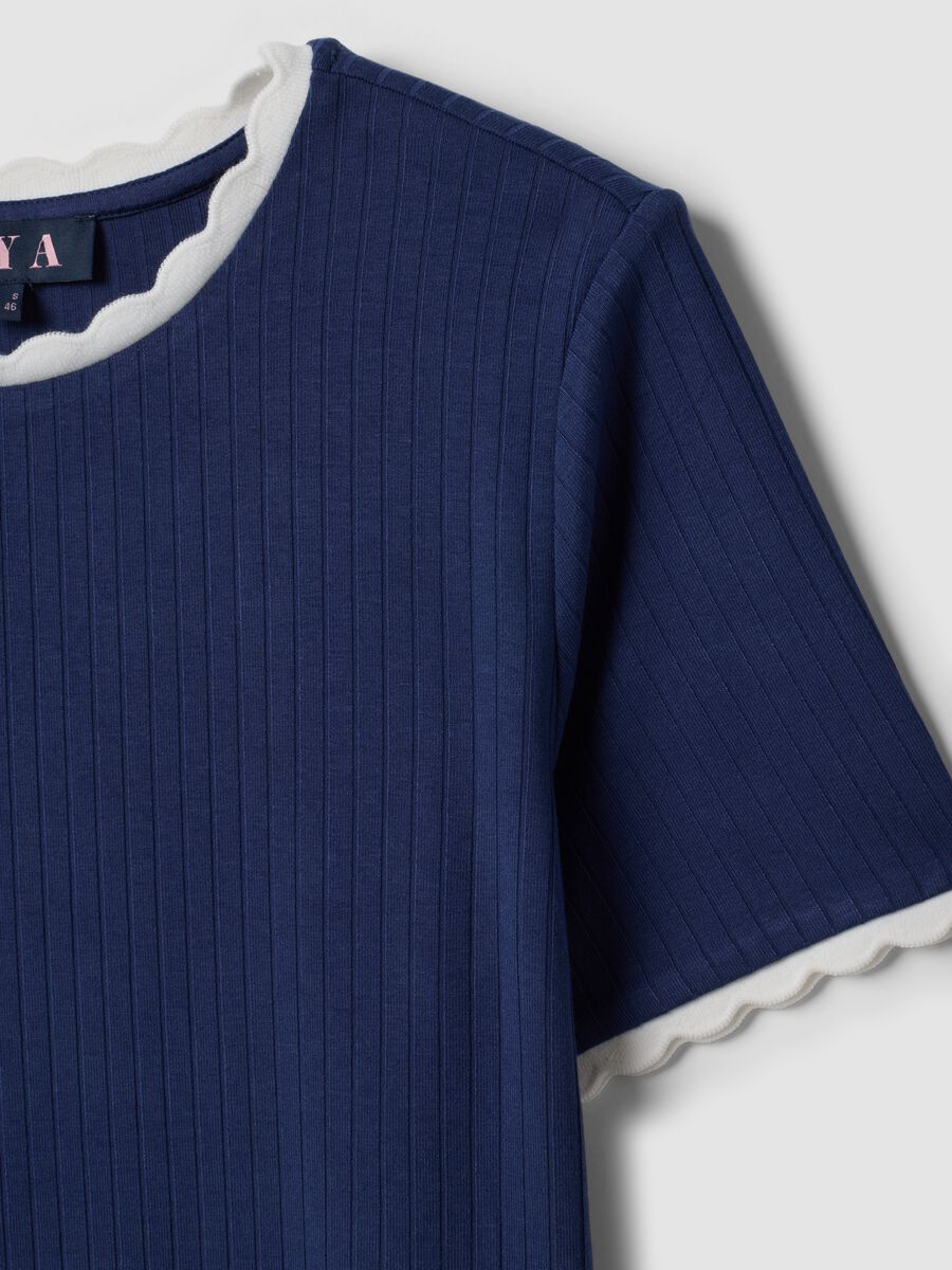 Blue stretch viscose crew-neck T-shirt with contrast trim_6
