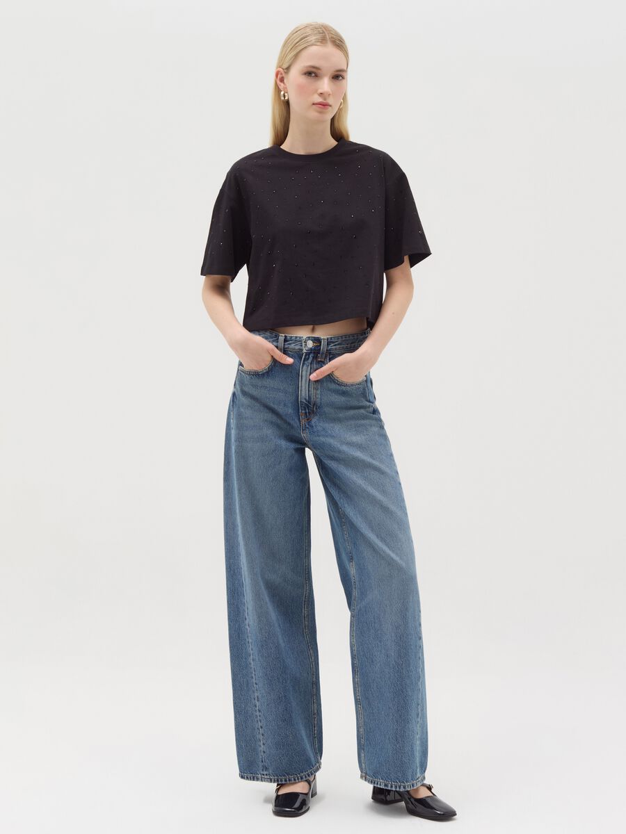 Cotton T-shirt with diamanté motifs_1