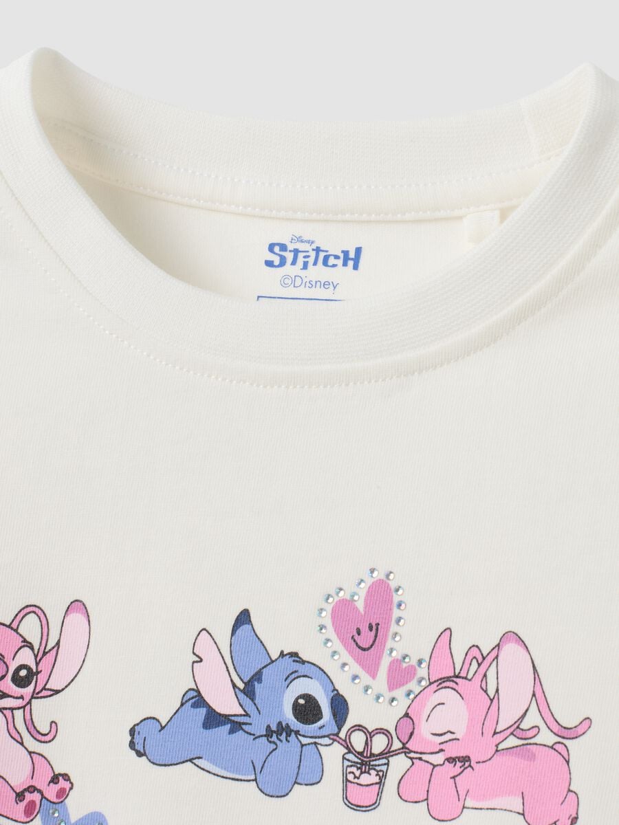 White stretch cotton T-shirt with Lilo & Stitch print, regular fit_2
