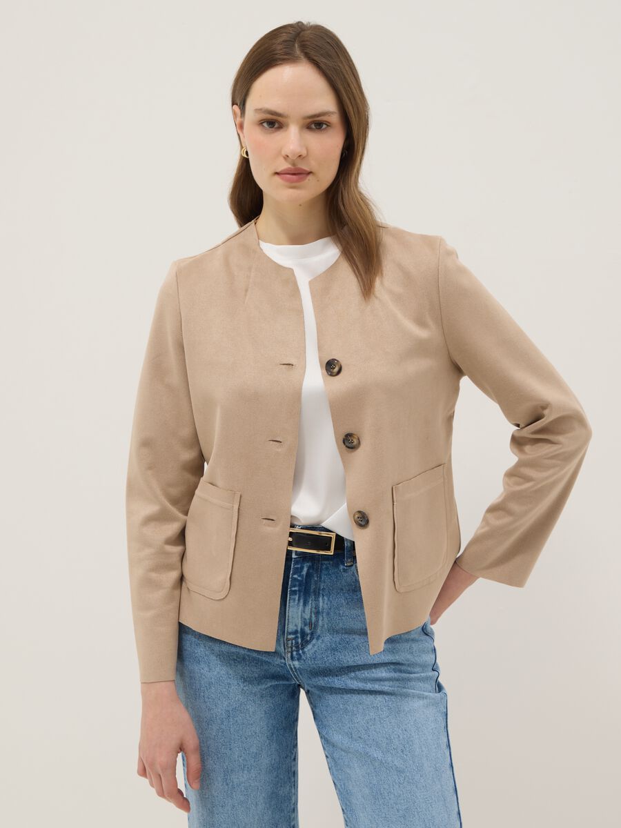 Beige regular fit jacket with front pockets_0