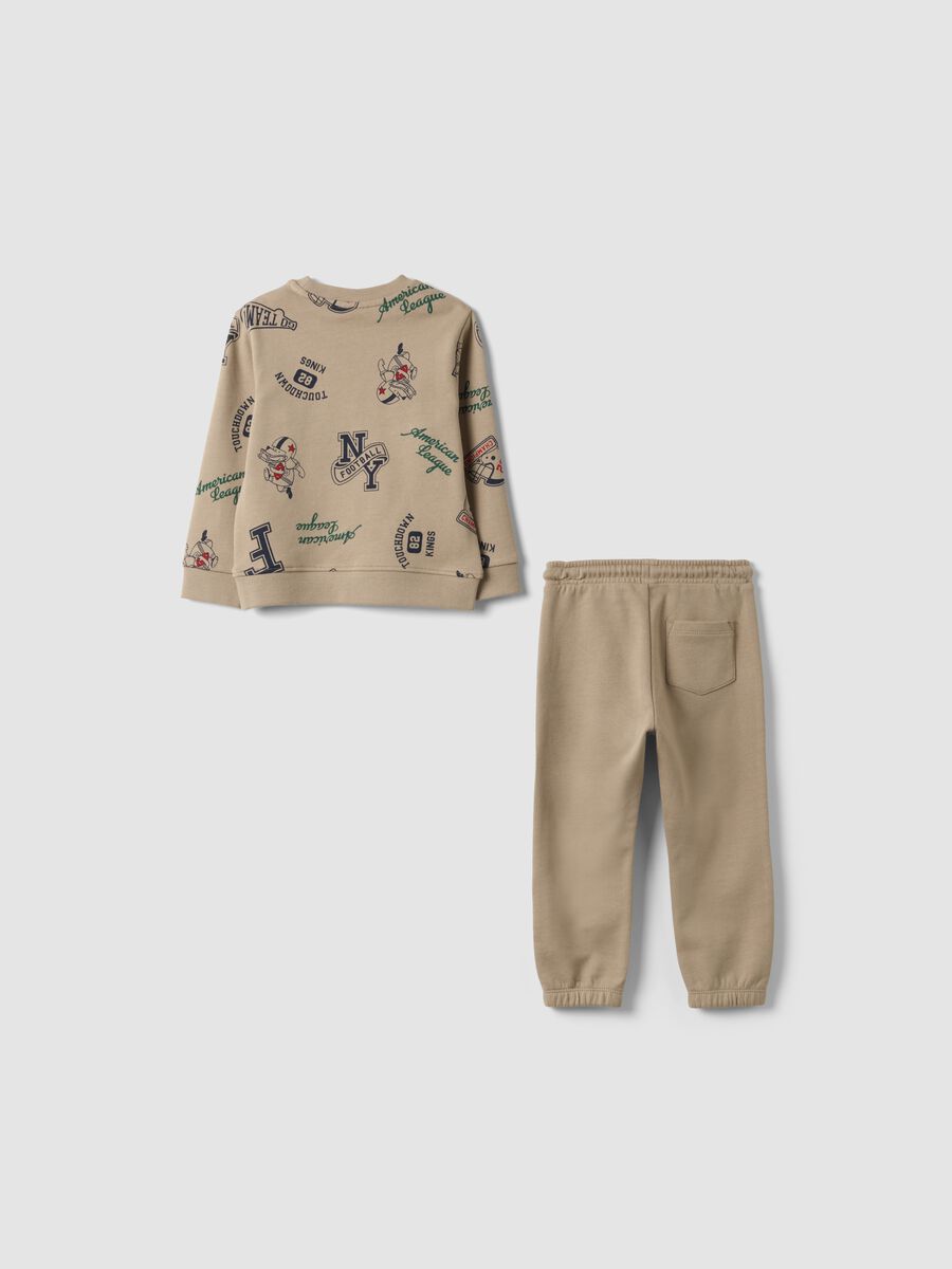 Conjunto beige de algod&oacute;n puro con cuello redondo y estampado para beb&eacute; ni&ntilde;o_1