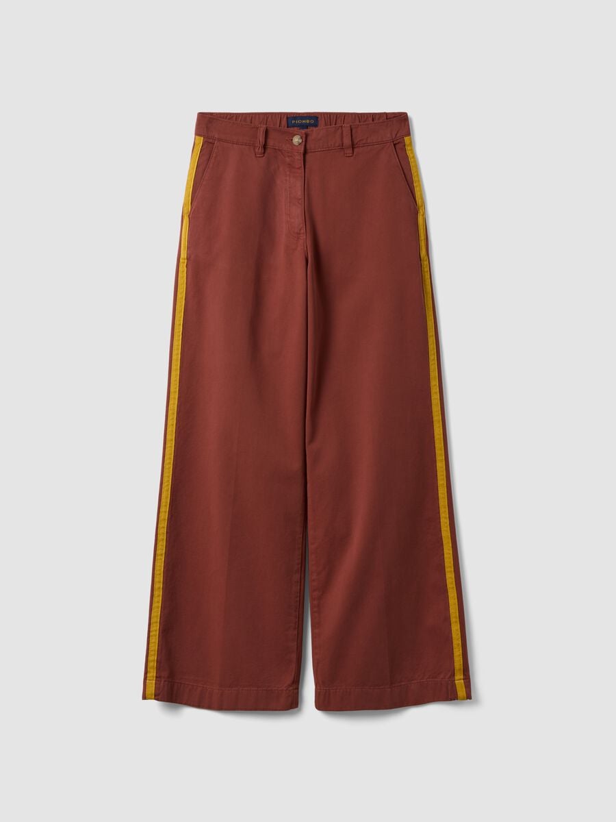 Red wide-leg cotton chino trousers with contrast side stripes_0