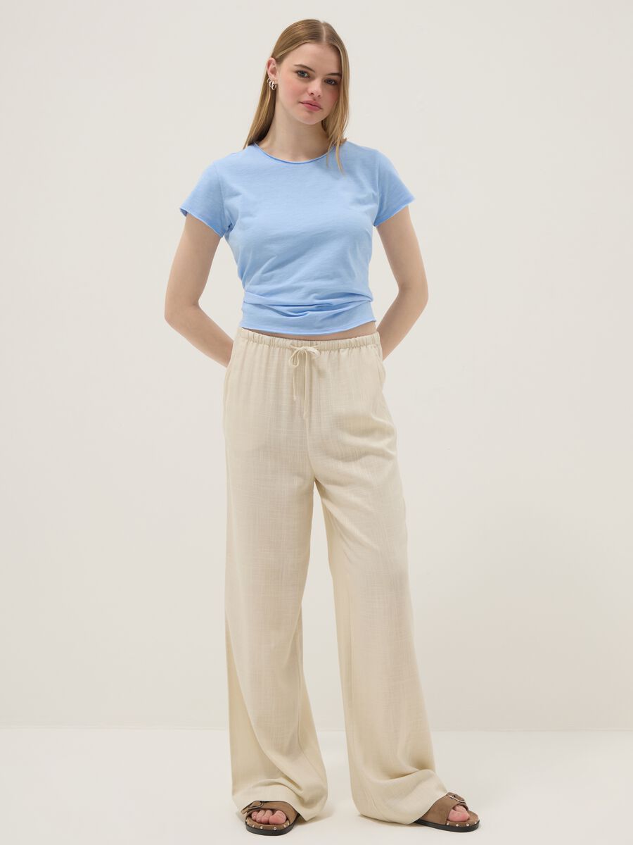 Beige viscose and linen-blend relaxed-fit jogger trousers_0