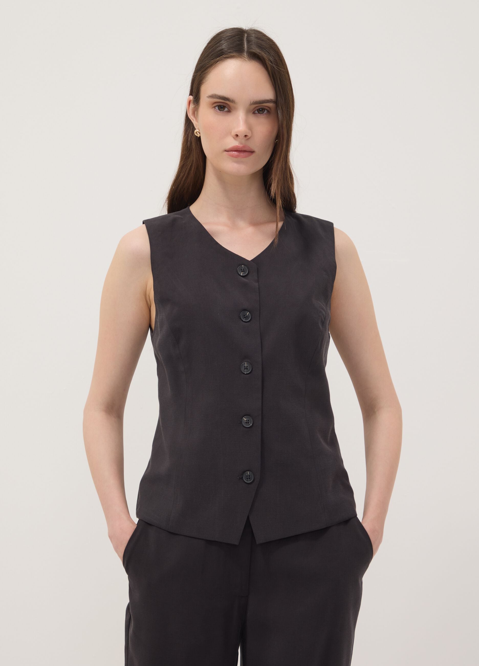 Black slim-fit viscose-blend waistcoat