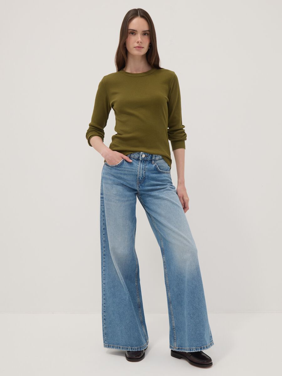 Green long-sleeved pure cotton T-shirt_2