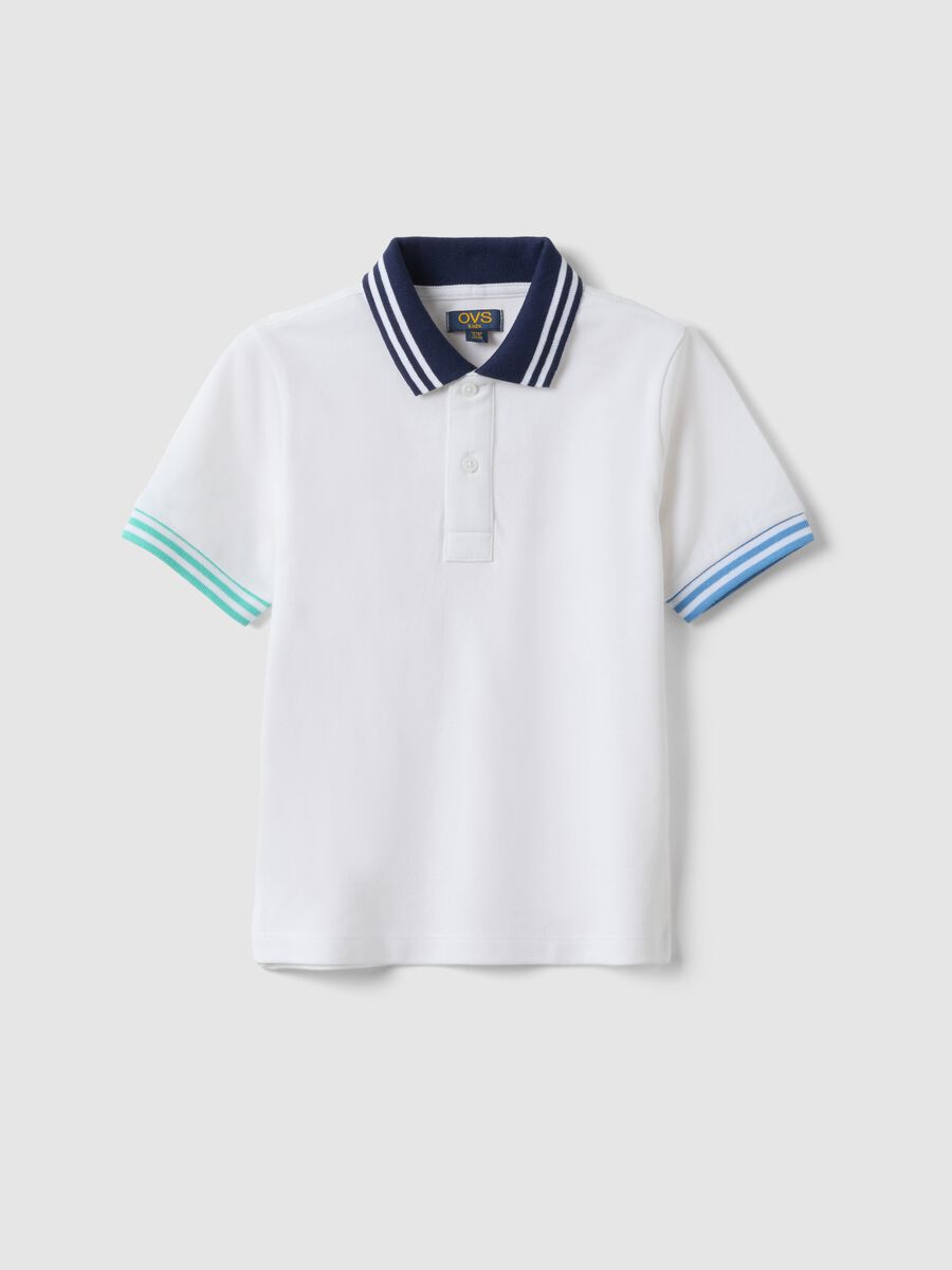 Children's white pure cotton polo regular fit with coloured trims_0