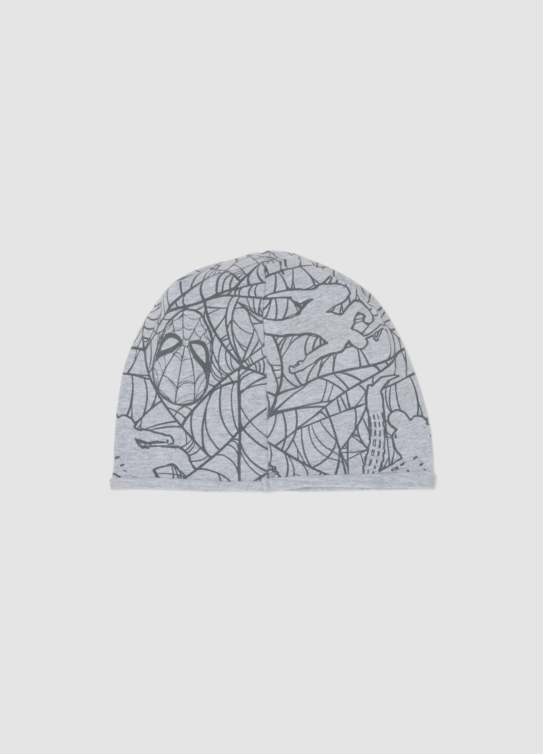 Grey stretch cotton jersey Spider-Man print hat for boys