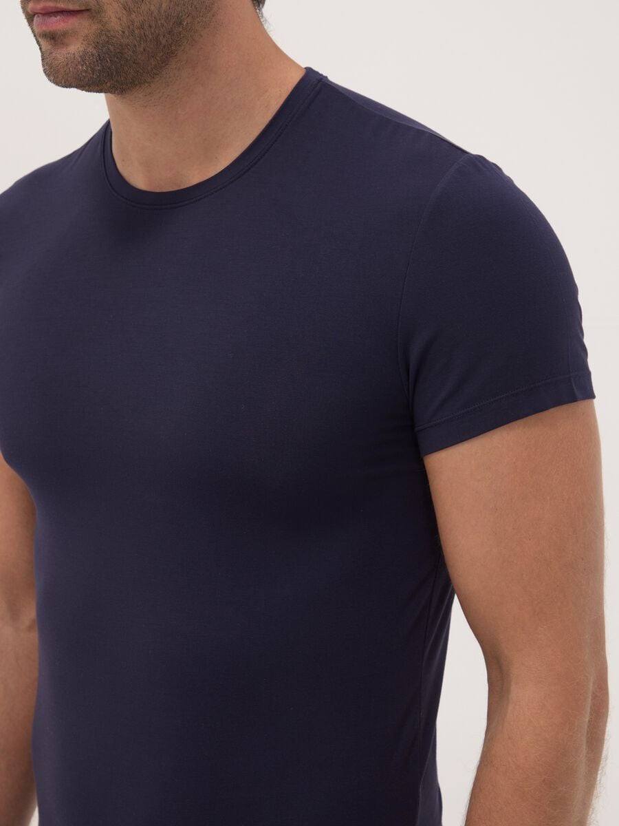 Blue stretch modal crew-neck T-shirt_2