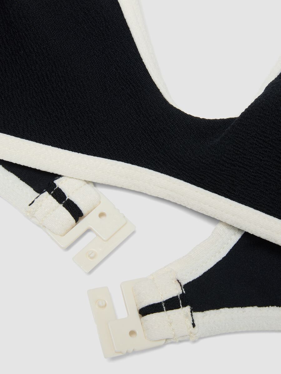 Black stretch fabric bikini top with white trim_5