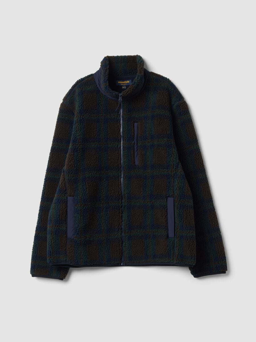 Blue and black checked sherpa-collar sweatshirt, regular fit_0