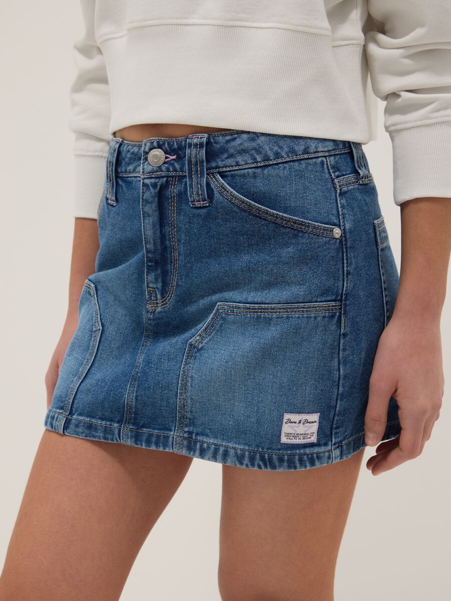 Girls' regular fit blue denim pure cotton miniskirt_2
