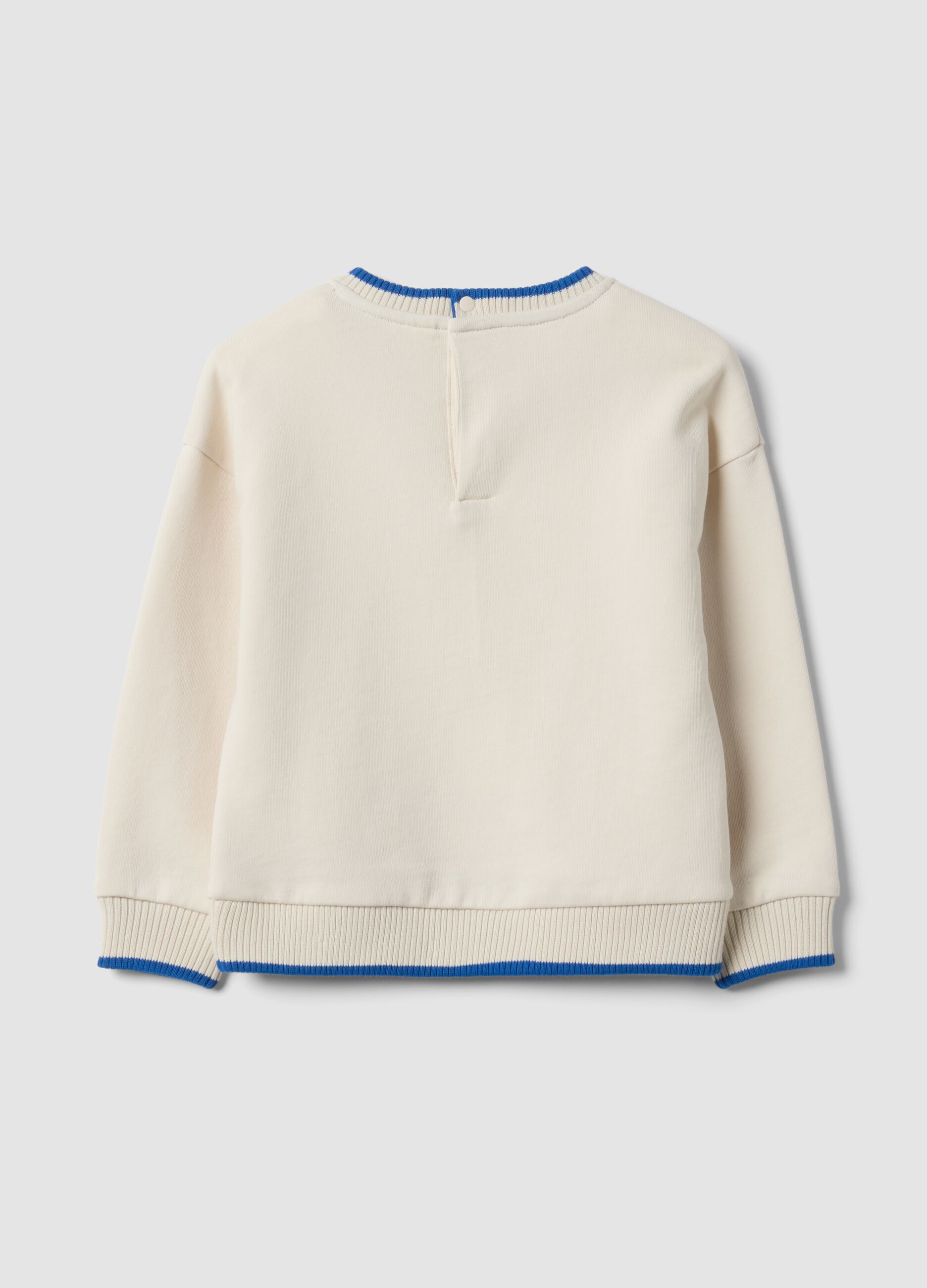 White organic cotton crew-neck sweatshirt with teddy bear print for baby boy