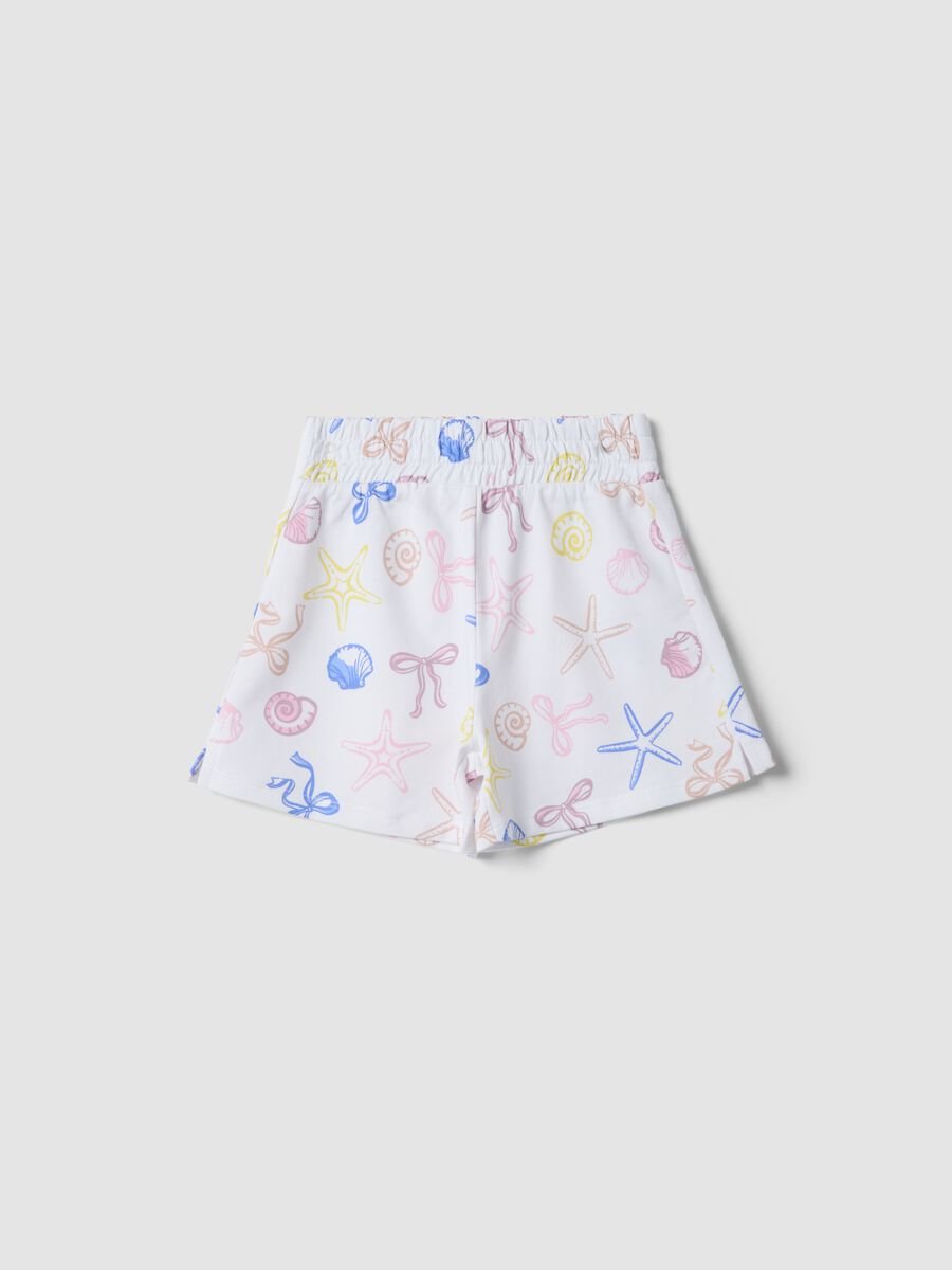 Wei&szlig;e Shorts aus reiner Baumwolle f&uuml;r M&auml;dchen mit maritimen Prints_0