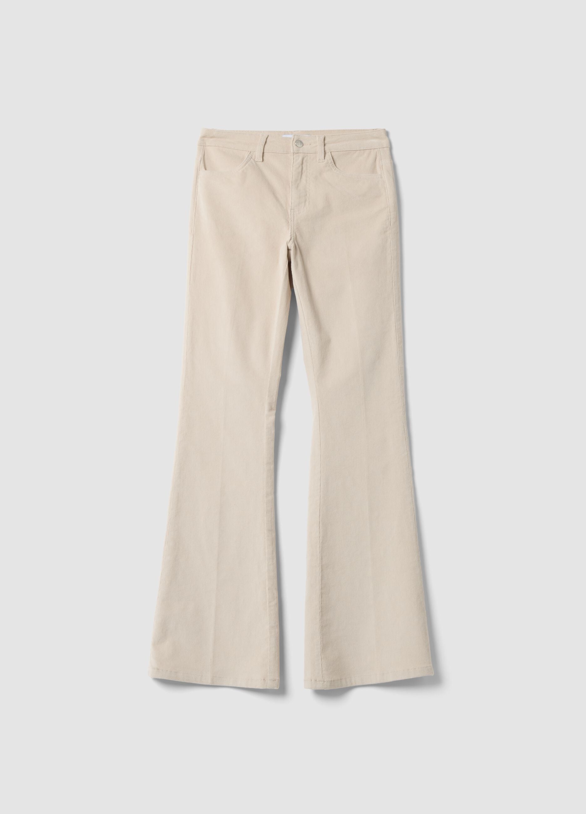 Beige stretch cotton flared trousers