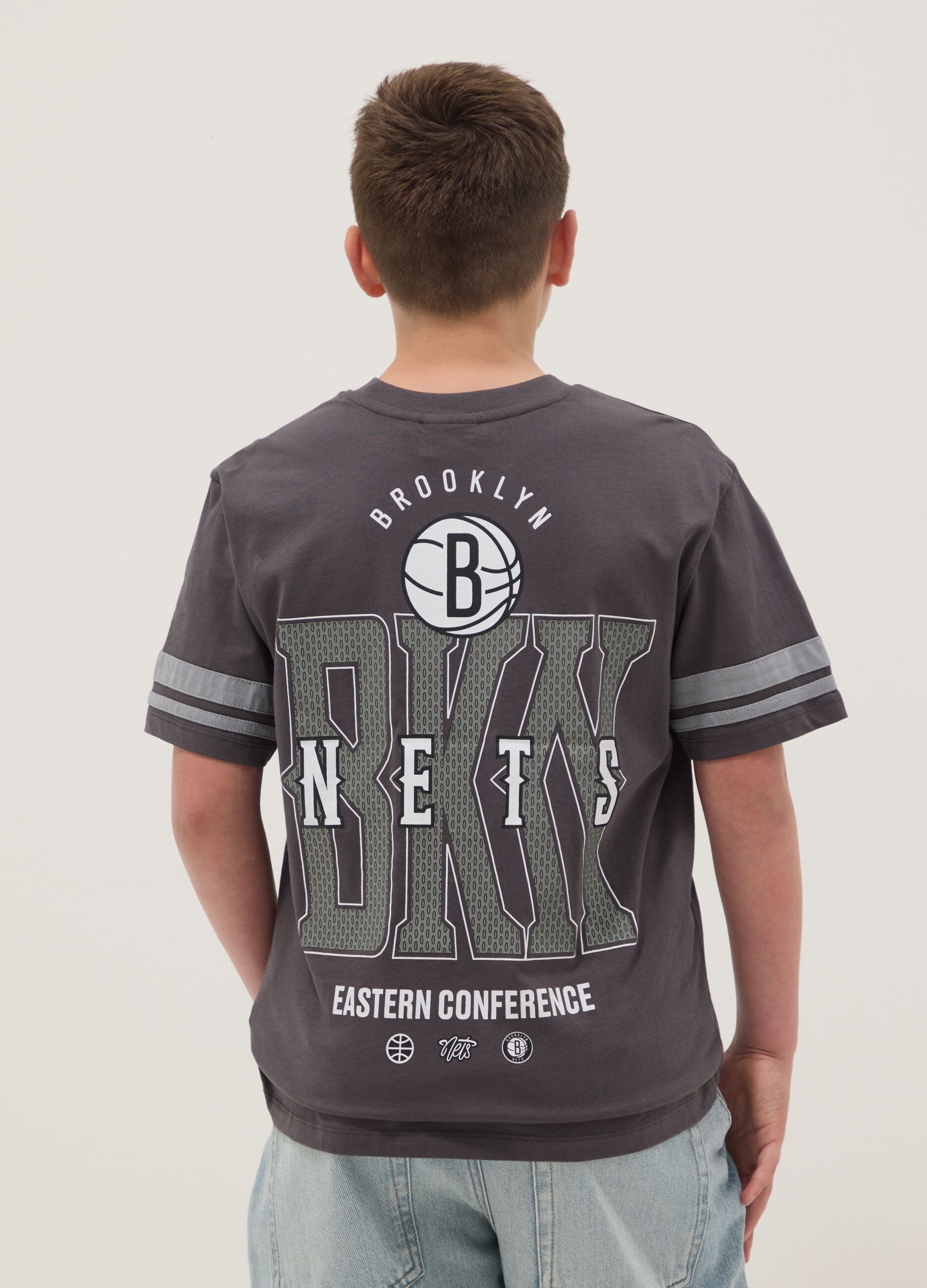 Boy's grey pure cotton t-shirt relaxed fit Brooklyn Nets