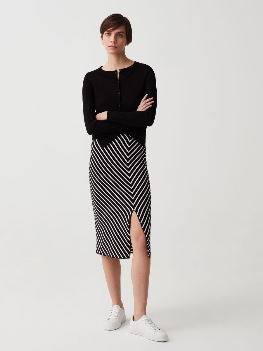 Midi pencil skirt with diagonal stripes_0