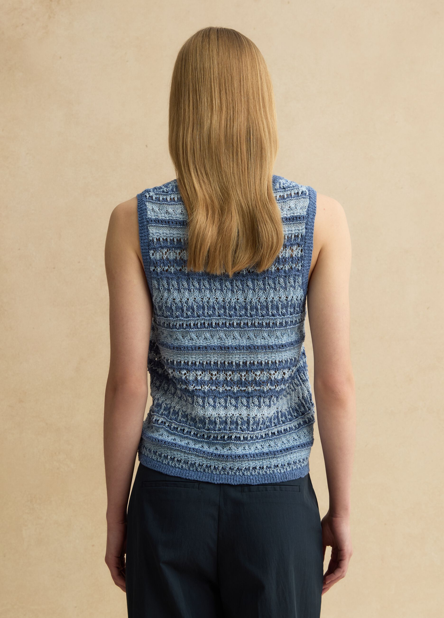 Regular Fit Tank-Top aus mehrfarbigem Baumwoll-Mix mit perforierter Textur