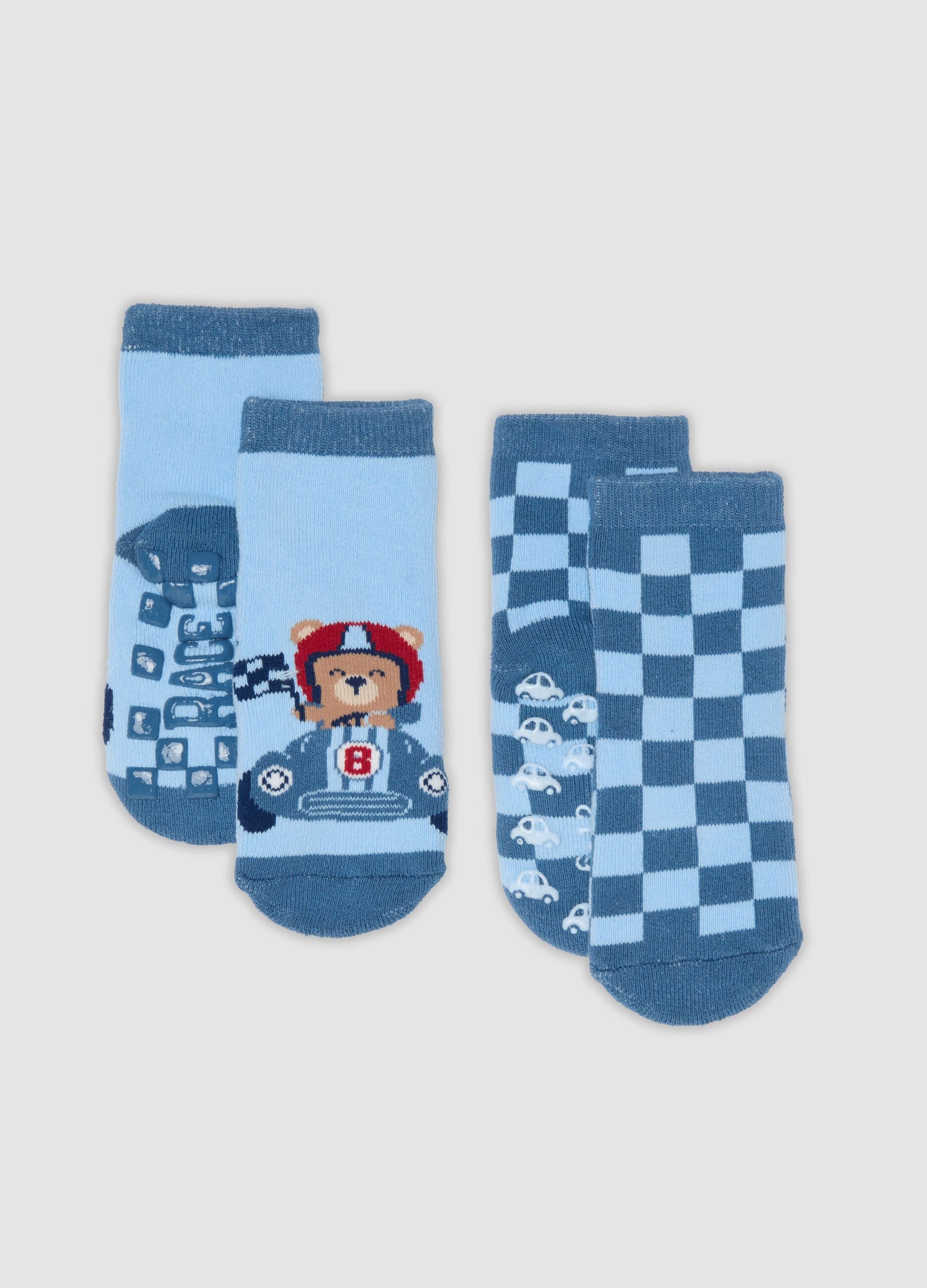 2-pack of blue anti-slip organic cotton blend socks for baby