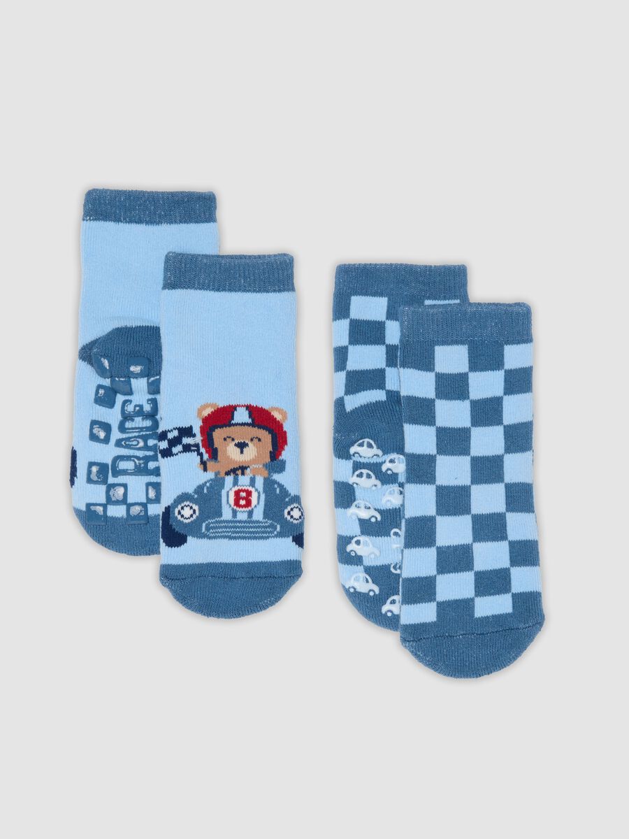 Lot de 2 chaussettes bleu ciel antid&eacute;rapantes en coton bio m&eacute;lang&eacute; pour b&eacute;b&eacute;_0