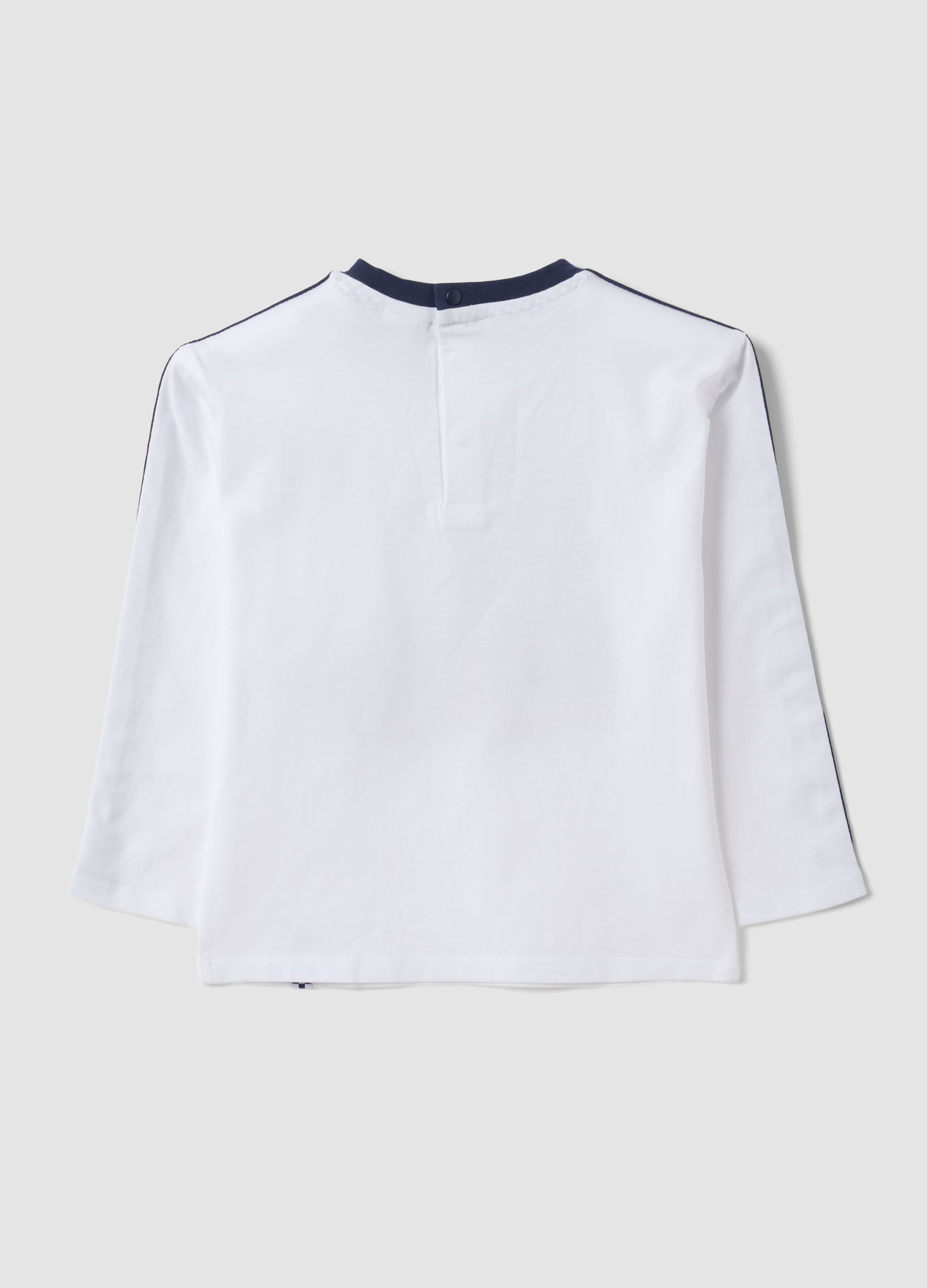 White pure cotton crew-neck T-shirt with Mickey print for baby boy