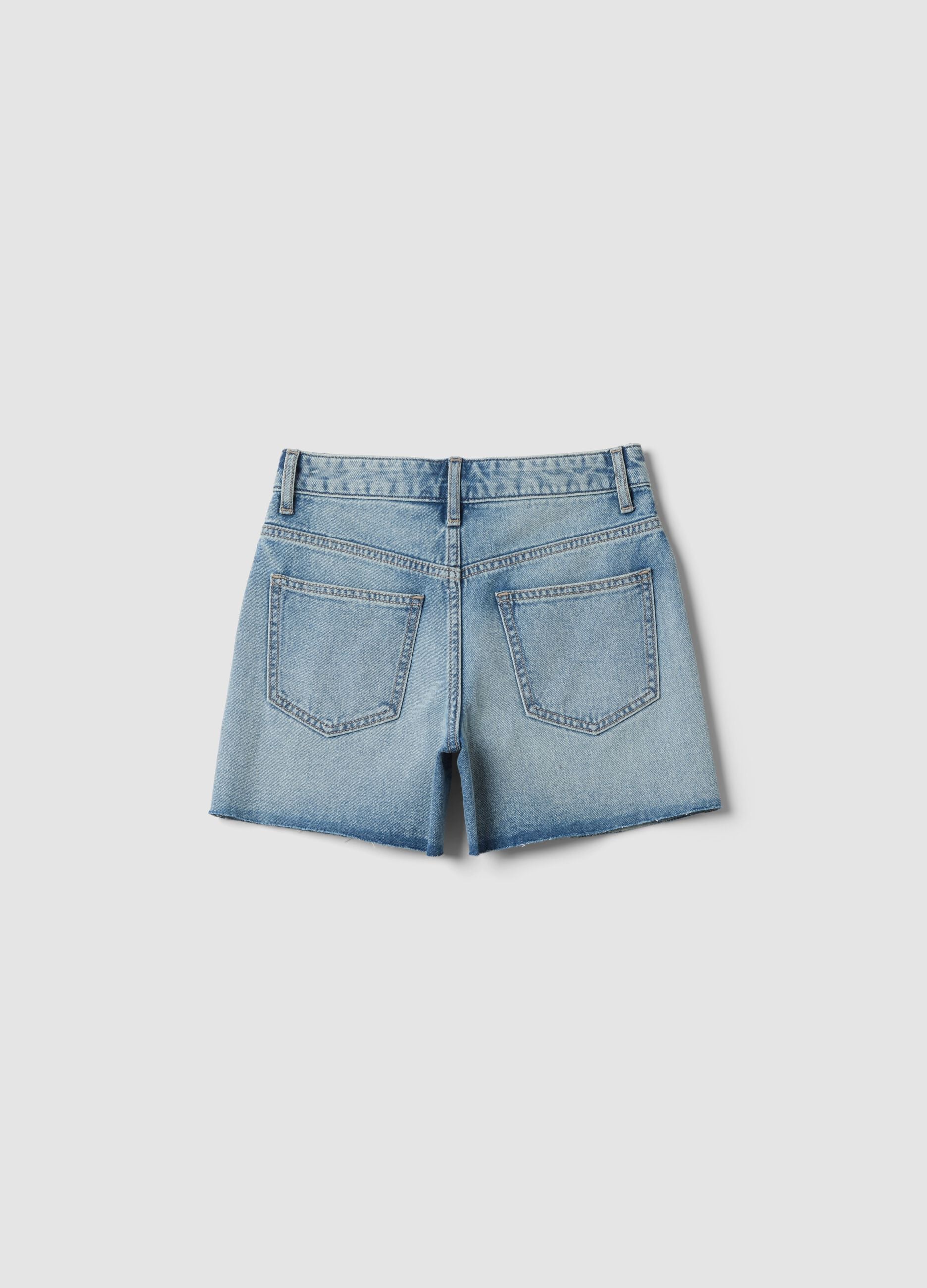 Blaue Denim-Shorts aus reiner Baumwolle f&uuml;r M&auml;dchen, Straight Fit