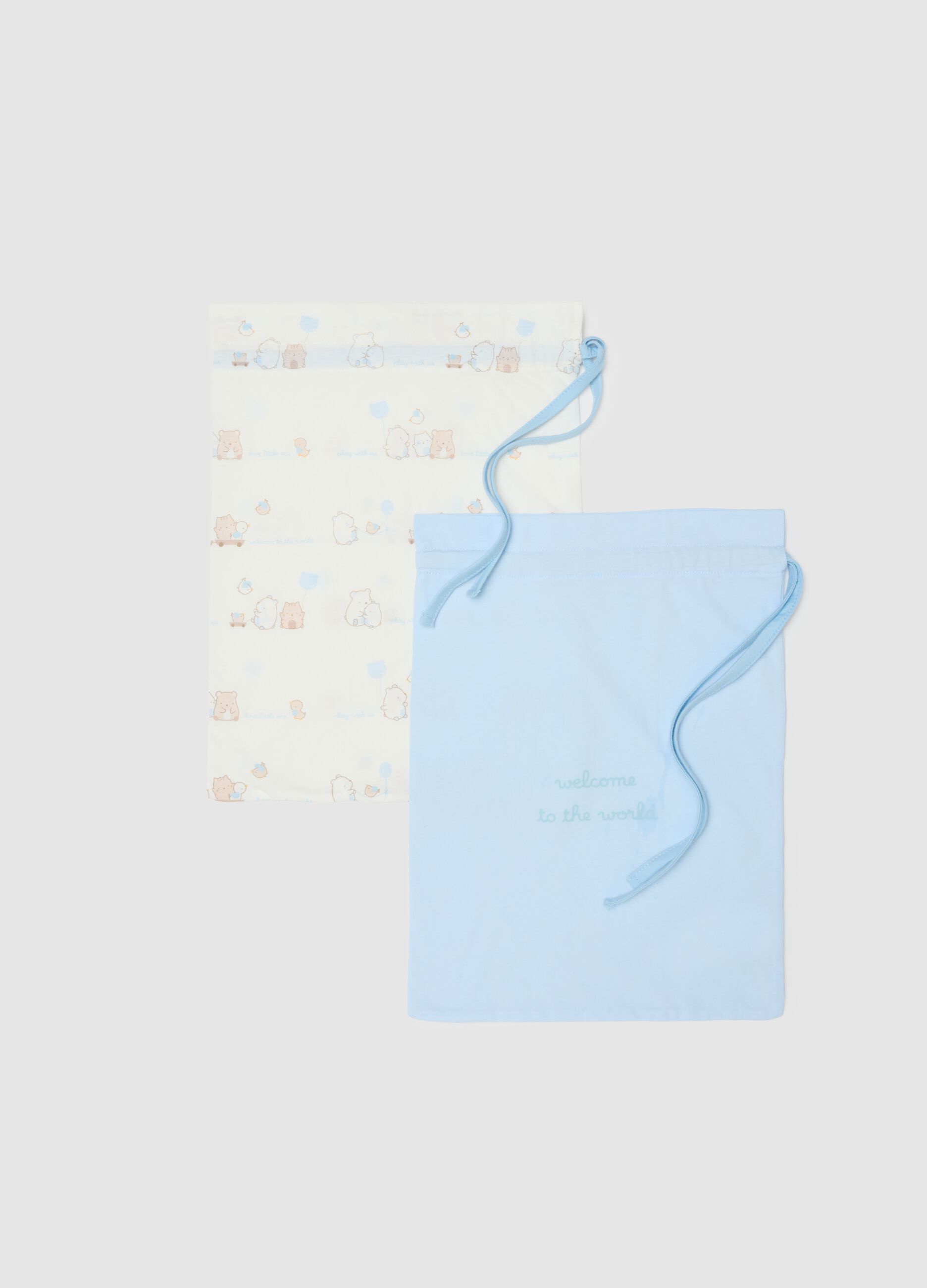 Bipack of multi-colour baby bags in pure cotton with embroidery