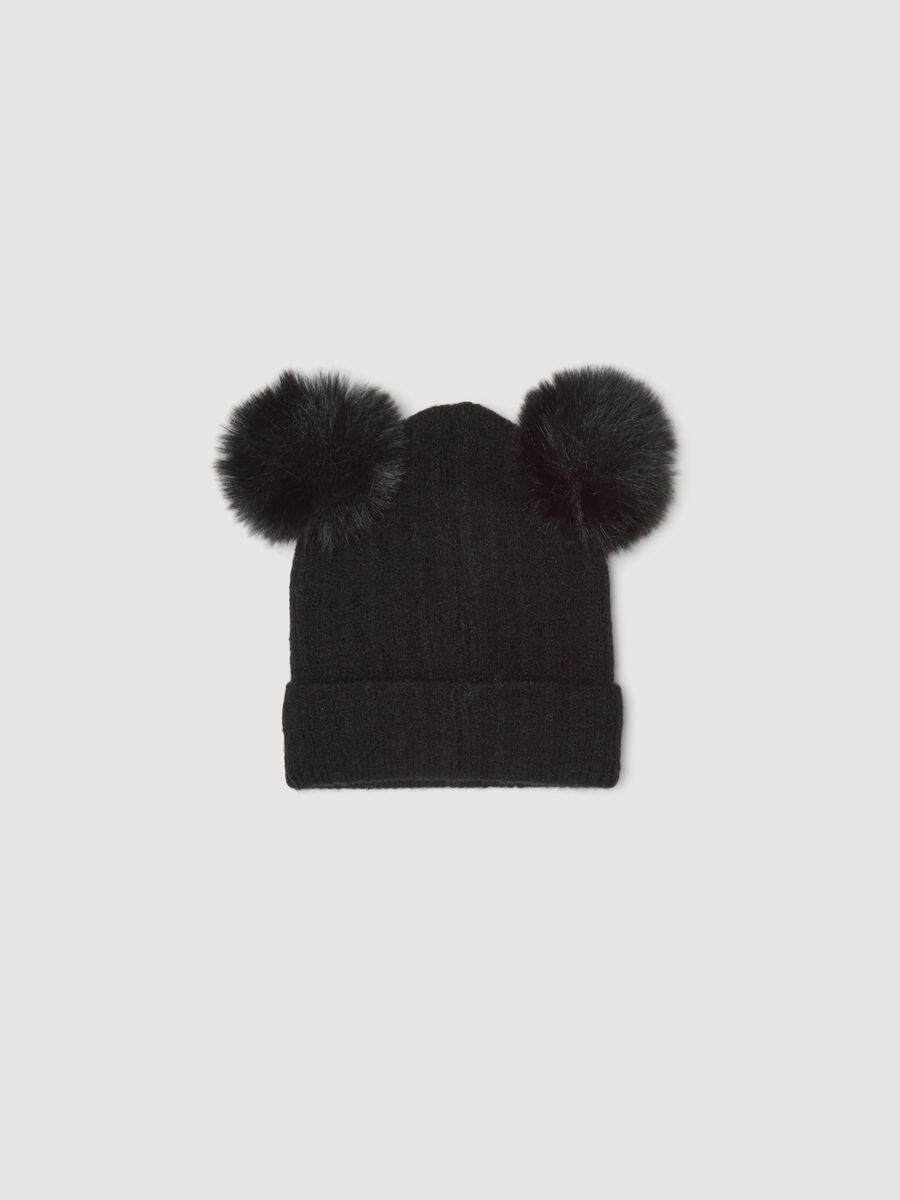 Cappello nero con pompon e ricamo Minnie_1