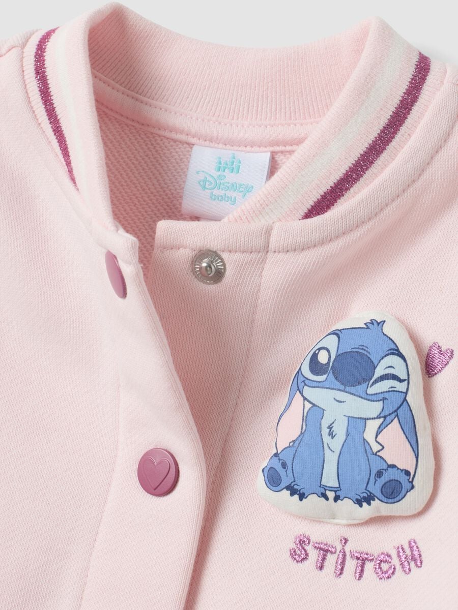 Pink 100% cotton sweatshirt with Lilo & Stitch snap buttons for baby girls_2