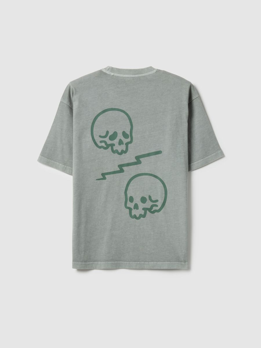 Boys' Green Pure Cotton Oversized Fit T-shirt with Skull_4