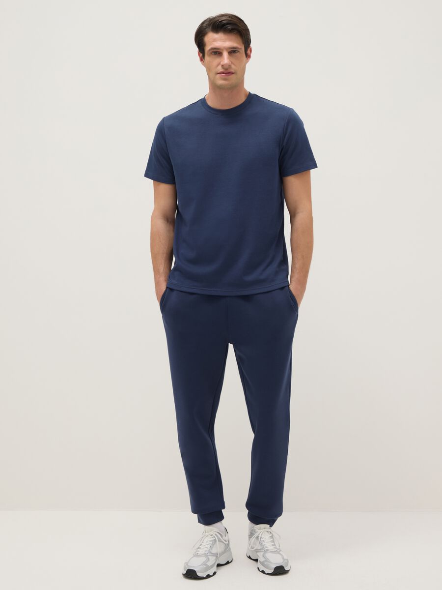 Blue Cotton Blend Crew Neck T-shirt Regular Fit_1