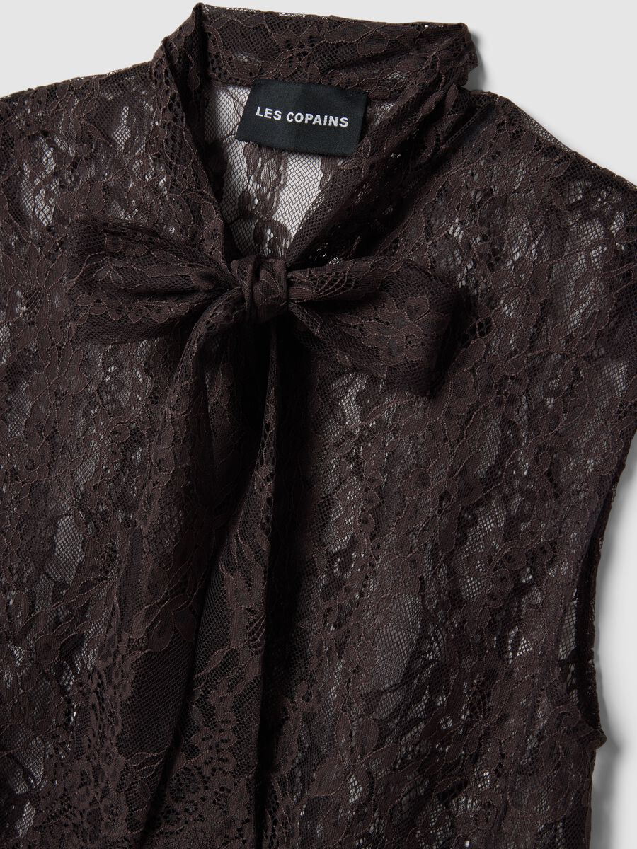 Regular fit brown lace tank top with bow_1