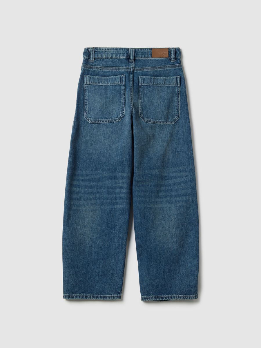 Boys' pure cotton denim carrot fit cargo jeans_1