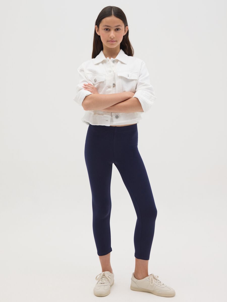Blue three-quarter stretch leggings_0