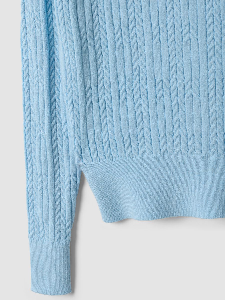 Sky-blue fitted viscose-blend cable-knit crew-neck jumper for girls_3
