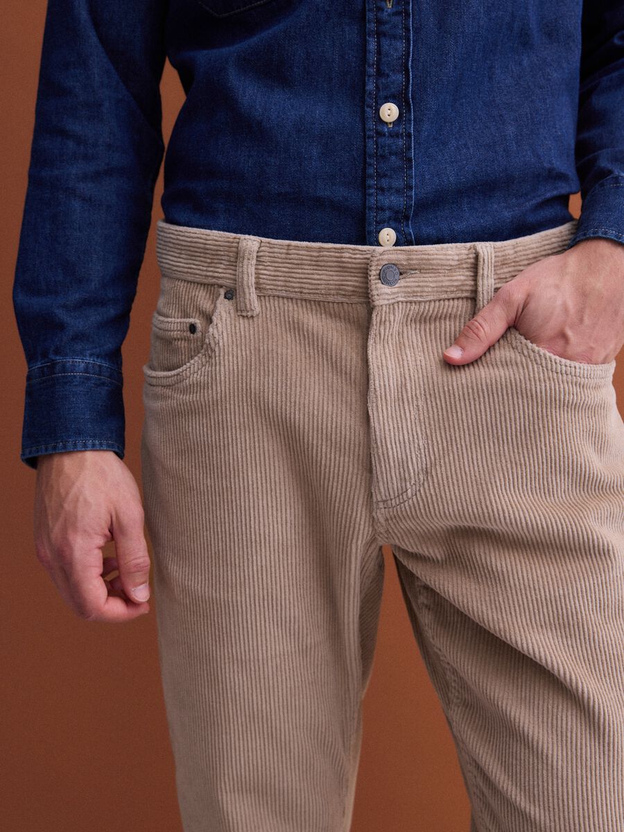 Beige regular-fit stretch cotton corduroy trousers_2