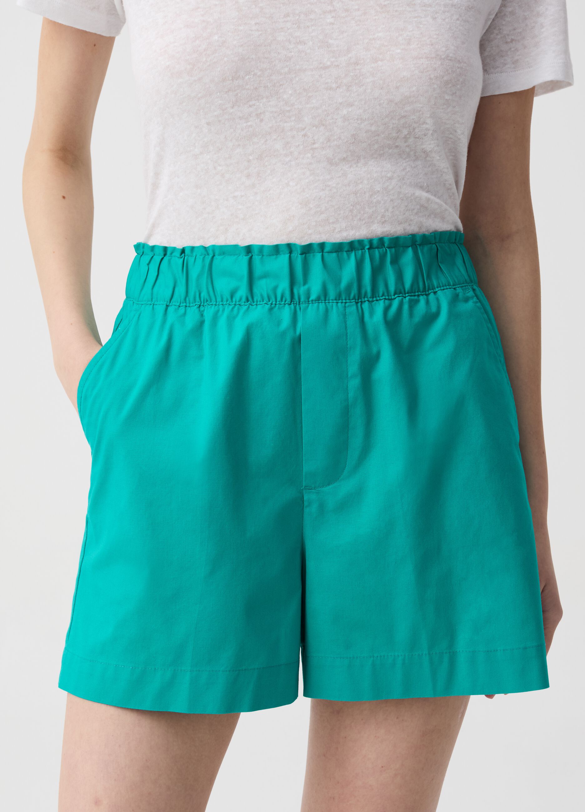 Shorts pull on in cotone stretch