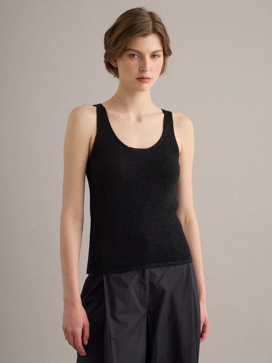 Black viscose-blend glitter tank top, regular fit_3