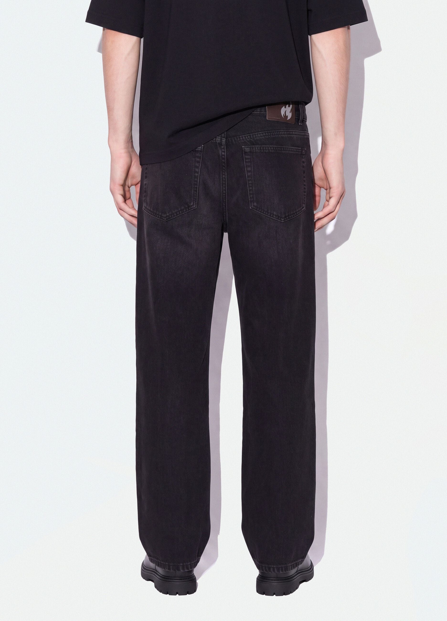 Schwarze Denim-Jeans mit Wide Leg aus reiner Baumwolle
