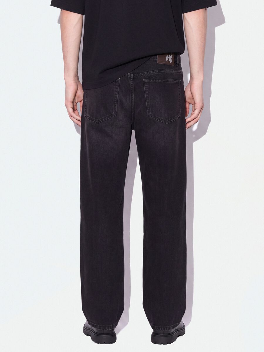 Black wide-leg denim jeans in pure cotton_2
