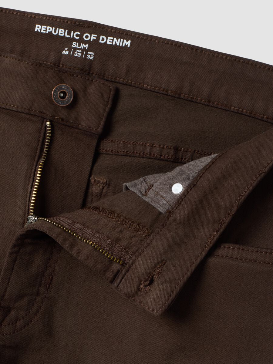 Brown denim jeans in stretch cotton, slim fit_1