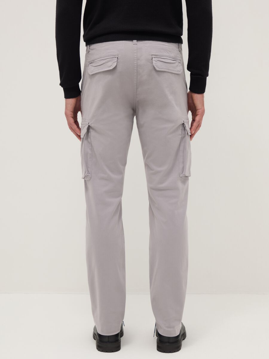 Grey slim fit stretch cotton cargo trousers_2