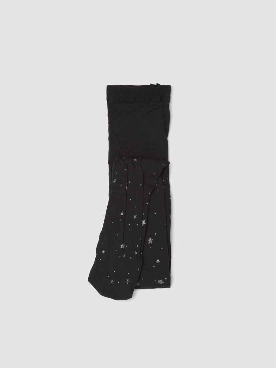 Schwarze Stretch-Strumpfhose mit Sternenmuster_0