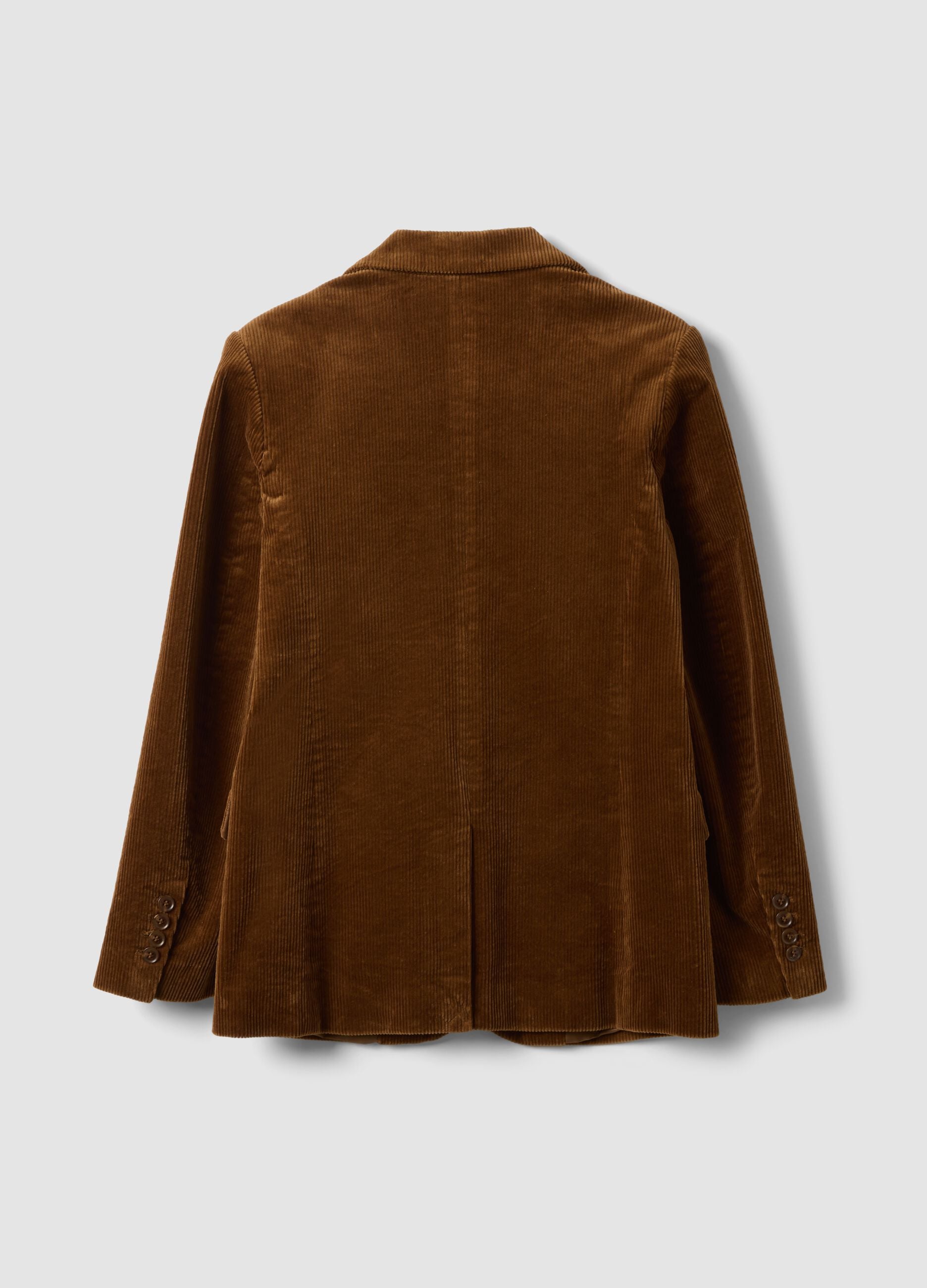 Brown stretch-cotton blazer with ribbed lining and classic lapels