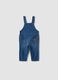 Blue pure cotton denim dungarees with teddy bear motif for baby boy_1